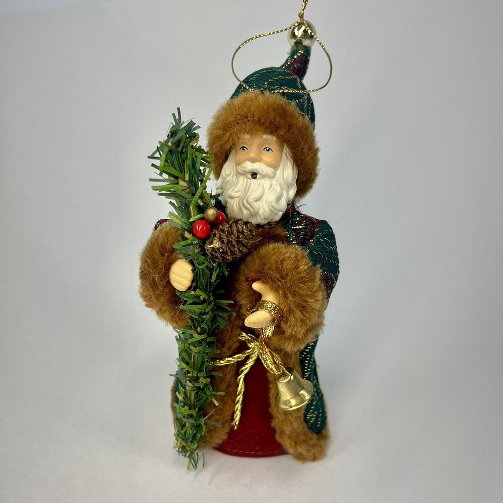 Old World Santa Ornament Mini Tree Topper Fur-Trimmed Tapestry Robe Hat 7”